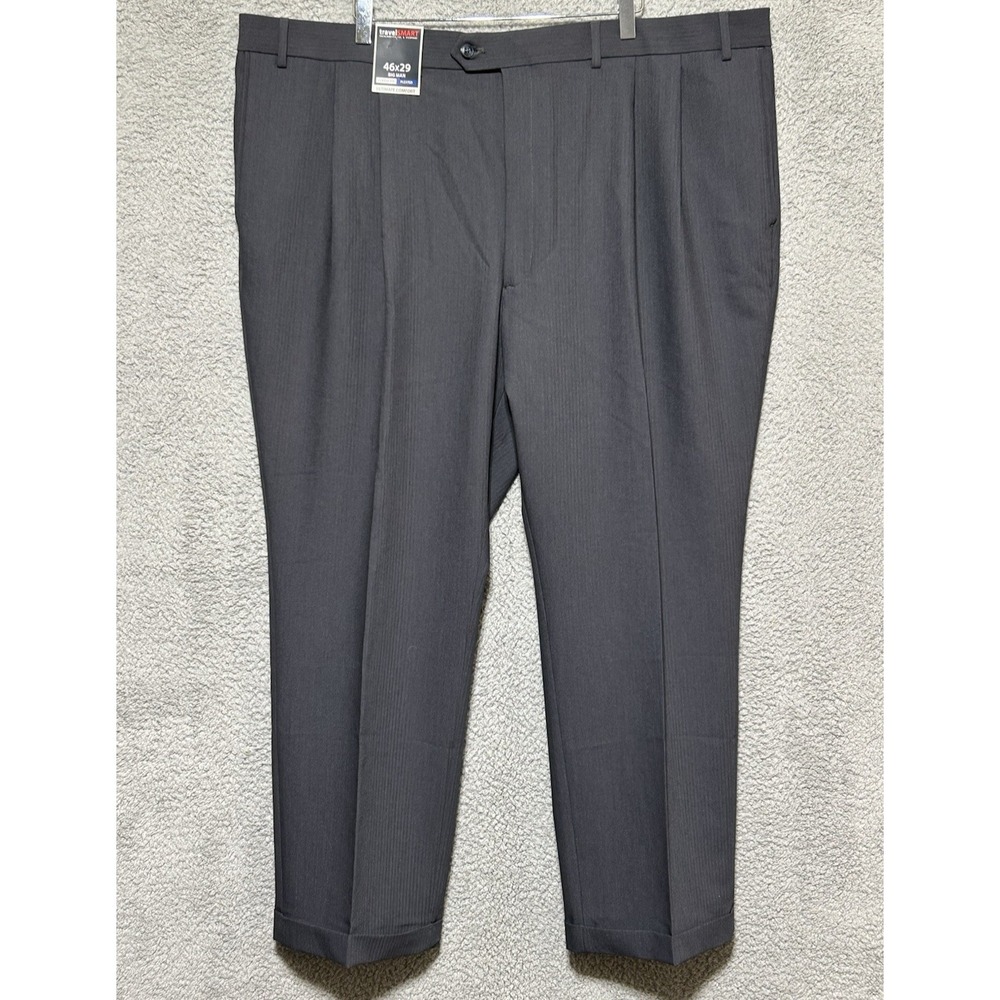 NWT Travel Smart Dress Pants 46X29 Classic Fit Stretch Pleated Micro Herringbone